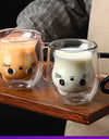 250ml Cartoon Cat Double Wall Glass Cute Coffee Tea Cup Heat-resistant Coffee Mug Handle Espresso Cup For Latte Cappuccino