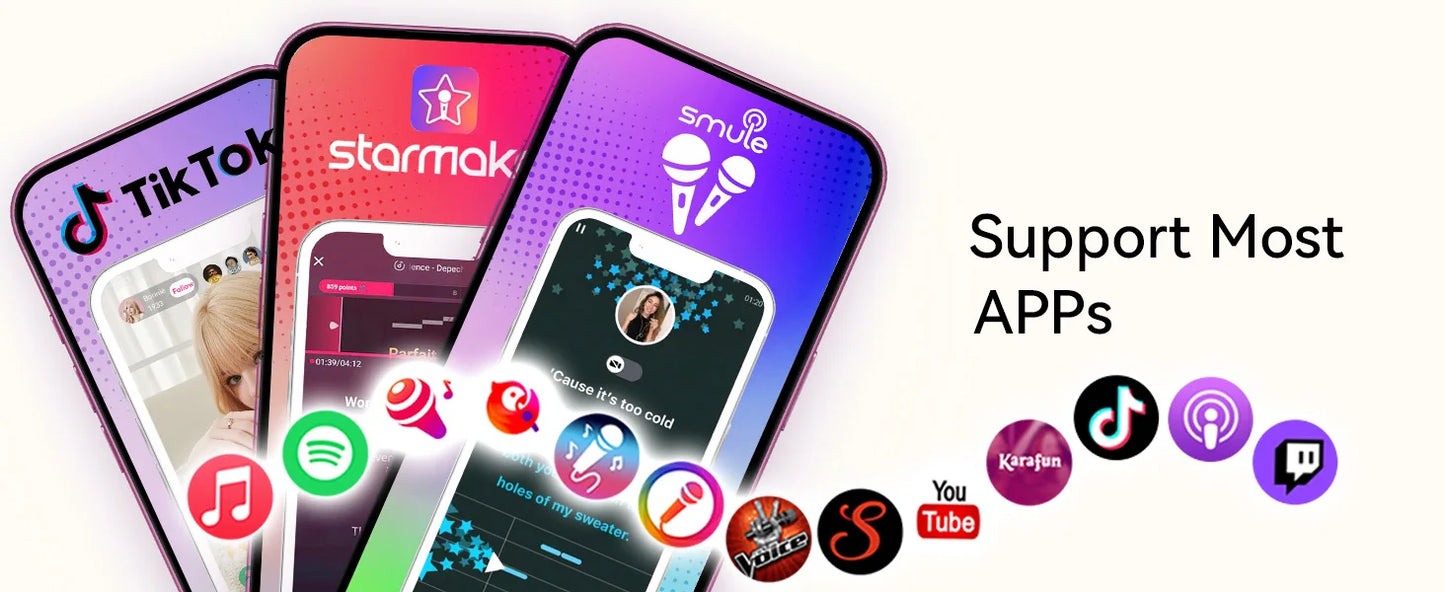 Sing & Record Wireless Karaoke Microphone with Earphone Monitoring, DSP Voice Enhancement Mic for Spotify, YouTube & Smule