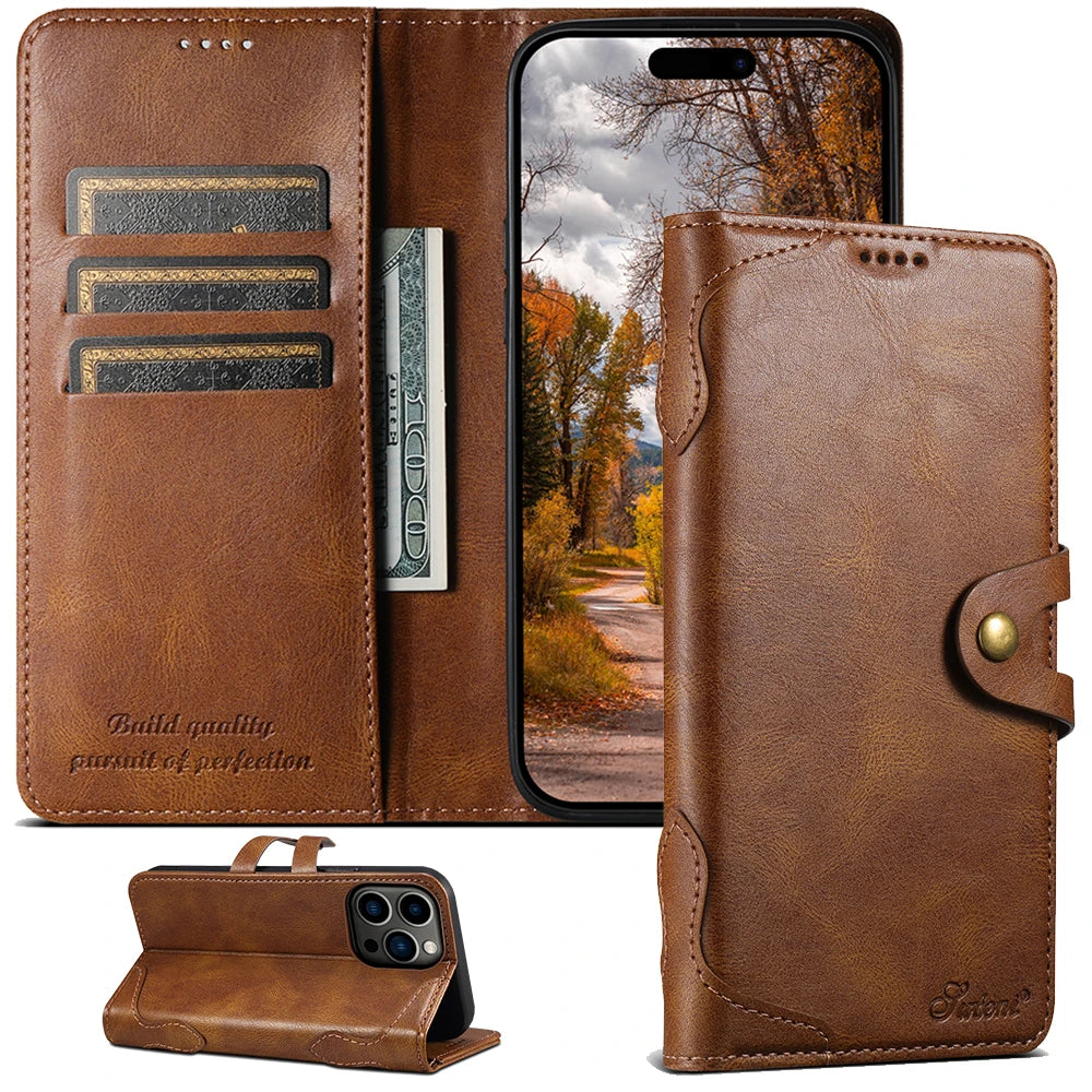Flip Leather Wallet Phone Case for iPhone 16 15 Pro Max 14 Plus with  Card Slot Holder Cover