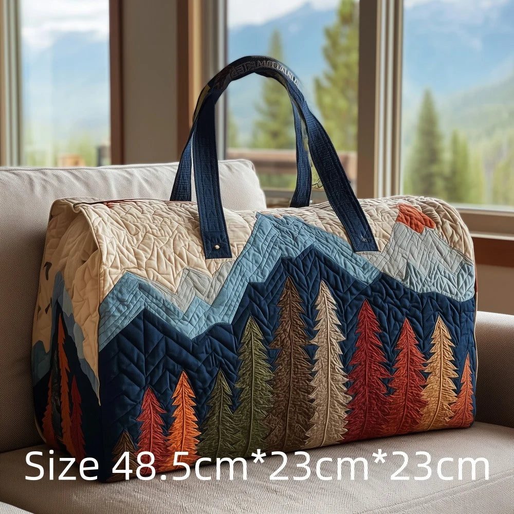 3D Print Quilted Travel Bag Autumn Mountain Forest Cabin Tote Weekender Duffle for Women Men Vintage Nature Landscape Hangbag