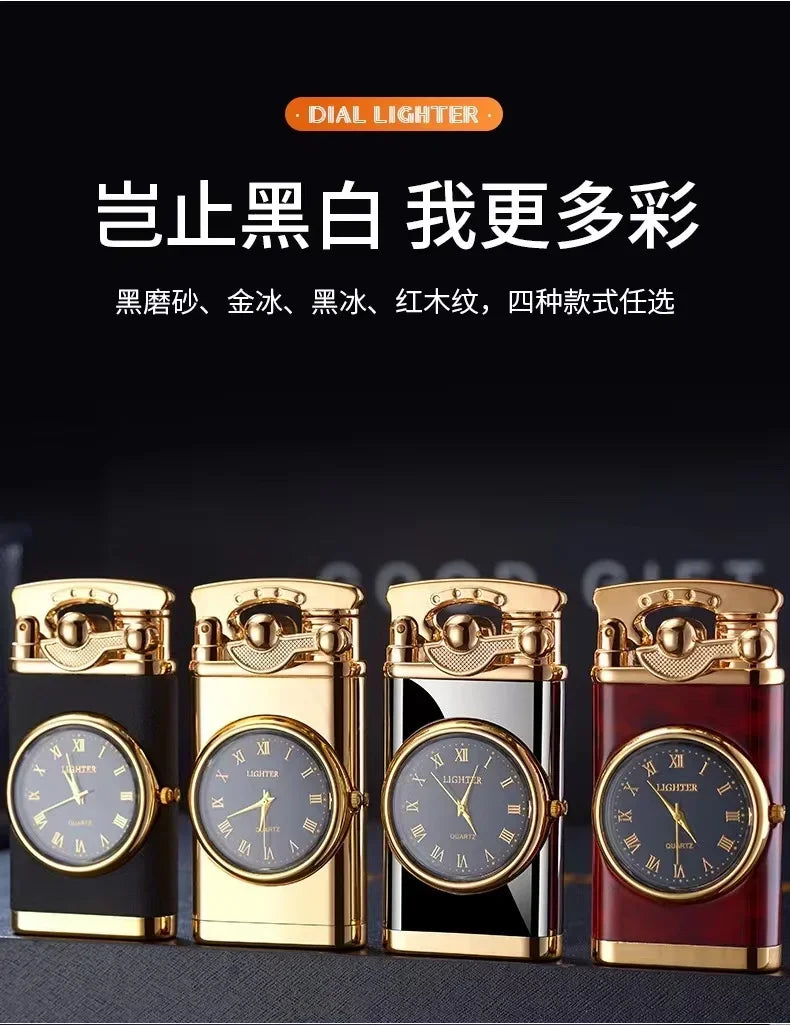 Rocker Arm Dial Metal Gas Lighters Jet, Butane Torch, Real Watch Lighter, Cigarette Cigar Lighter, Smoking Gadgets for Men