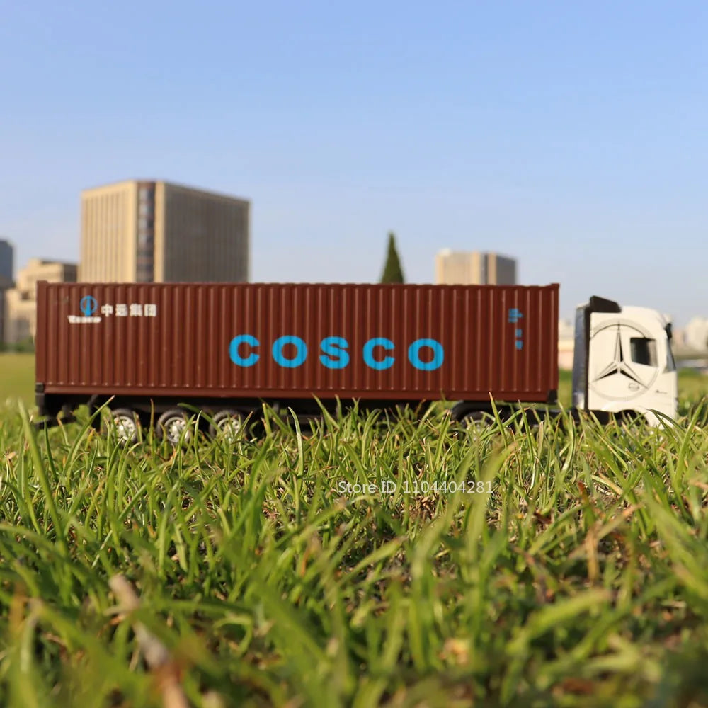 1:50 American Trailer Transport Vehicle Diecast Alloy Front End Container Truck Models Toys Sound Light Cars for Boys Xmas Gifts