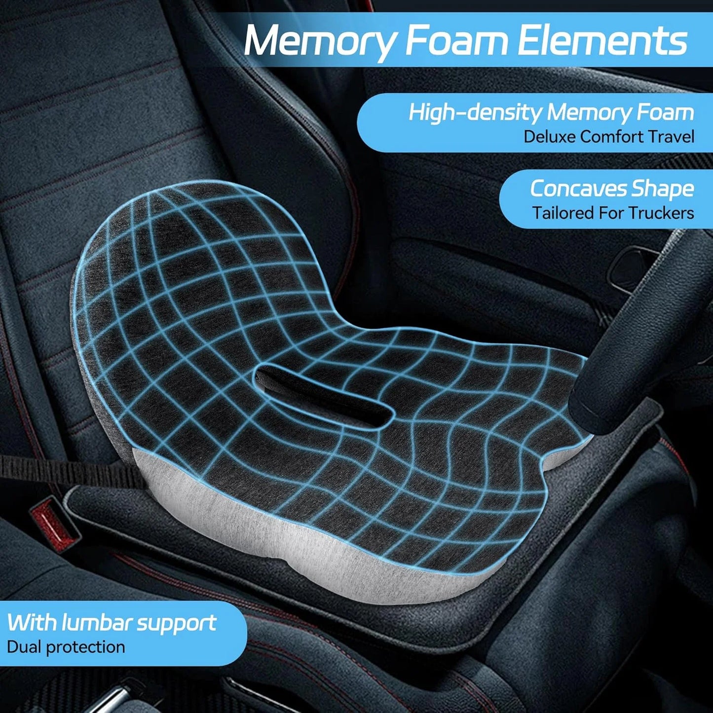 1PCS Non-Slip Memory Foam Seat Pillows Cushion for Tailbone Sciaticaback Pain Relief Comfort Chair Car Seat Waist Pads