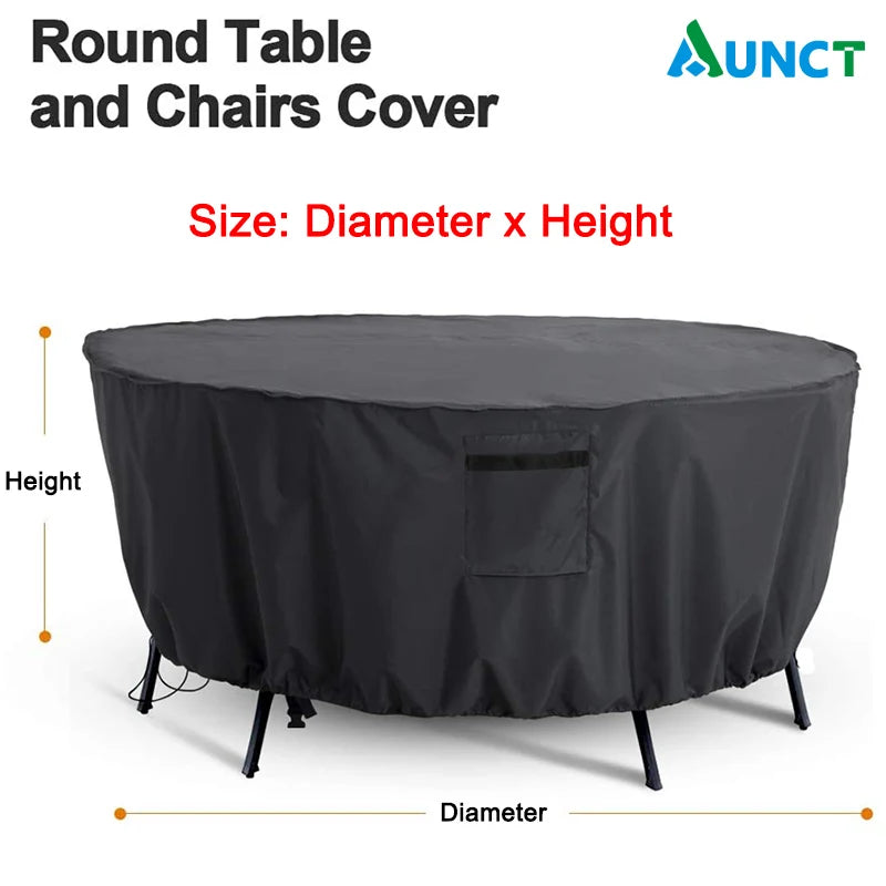 420D Waterproof Round Patio Furniture Cover Outdoor Garden Table Chair Rain Snow Dust Protector
