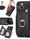 Luxury PU Leather Phone Case for iPhone 16 15 Pro Max 16e 14 Plus with Card Slot Ring Buckle Lanyard Back Cover