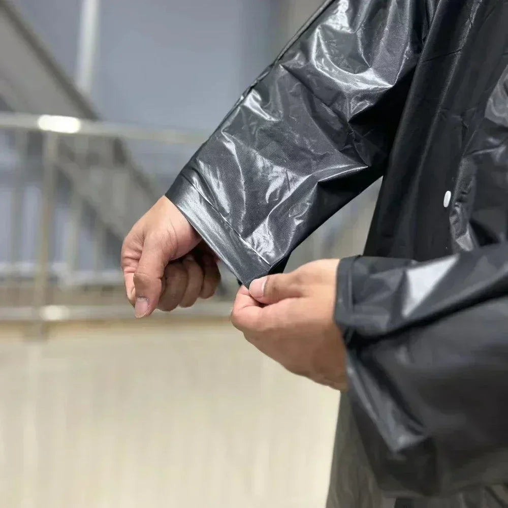 Long Waterproof Raincoat Poncho for Adults in Black