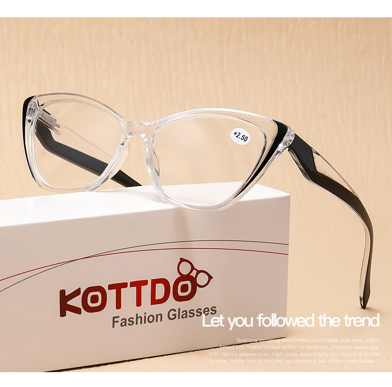Retro Plastic Cat Eye Reading Glasses Cleat Lens Anti Blue Light Presbyopia Hyperopia Men Reading Eyeglasses +1.0 +1.5