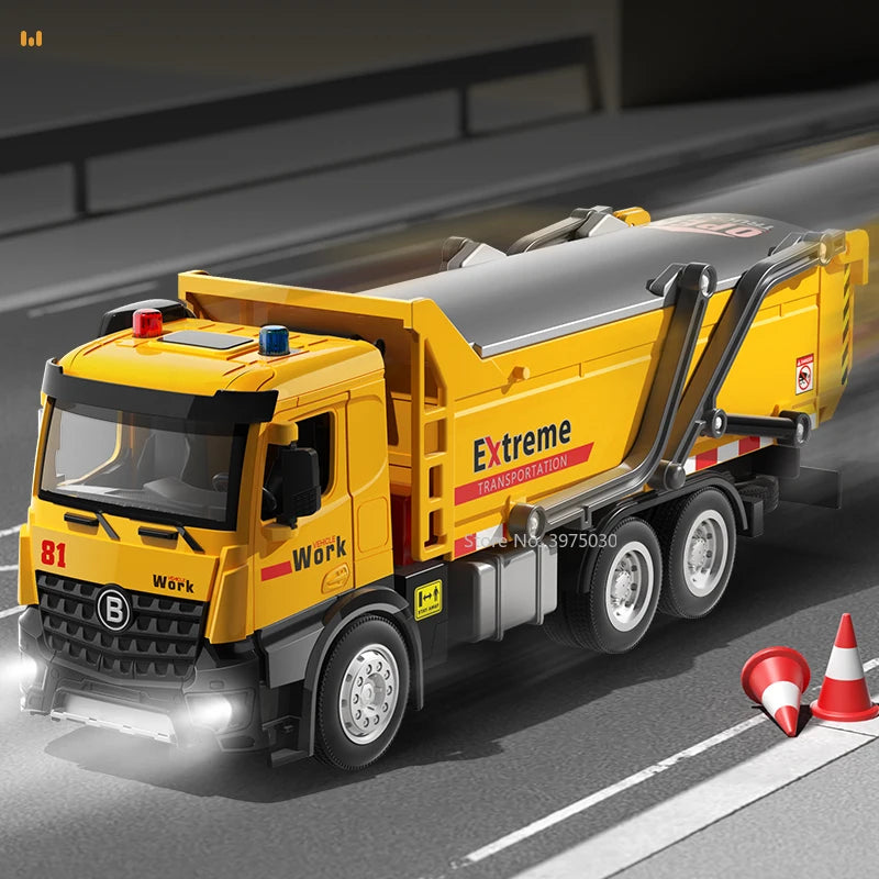 11.4 Inches Engineering Tipper Truck Vehicle Alloy Diecast Model Simulation Trailer Toy with Light Vocalize Rescue Truck for Boy