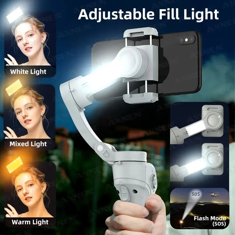 HQ6 3-Axis Gimbal Handheld Stabilizer for Cellphone, with Fill Light, Face Tracking, for iPhone Android Video Recording