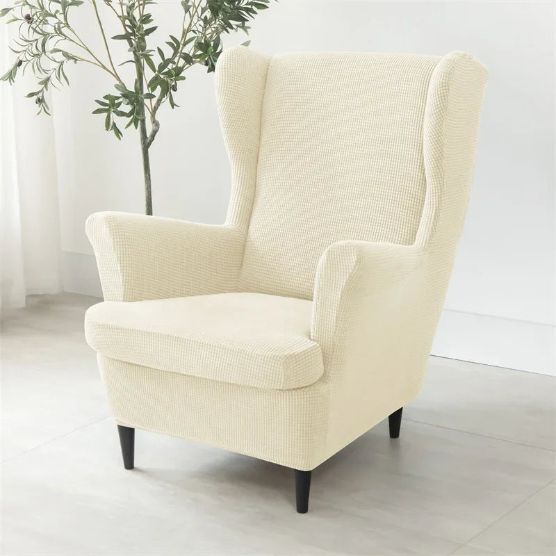 Polar Fleece Stretch Wing Chair Cover Elastic Single Wingback Chairs Covers with Seat Cushion Cover Relax Armchair Slipcovers