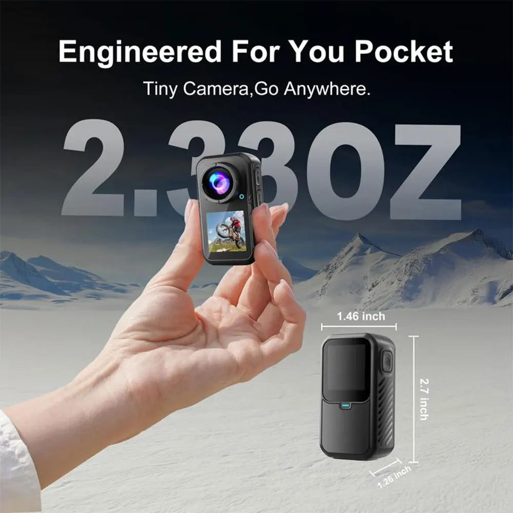 5K Thumb Action Camera 4K 60FPS Waterproof Magnetic Sports Body Cam with 6-Axis Stabilization WiFi Touch Screen
