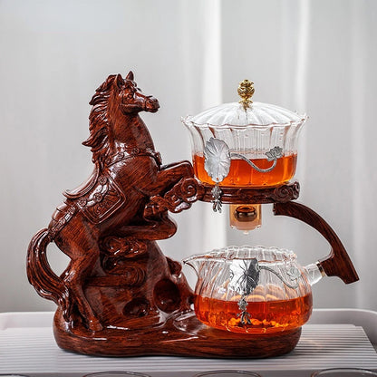 Heat-resistant Kungfu Tea Drinking Tea Set Creative Horse Teapot Full Automatic Glass Teapot Infuser Magnetic Water Diversion