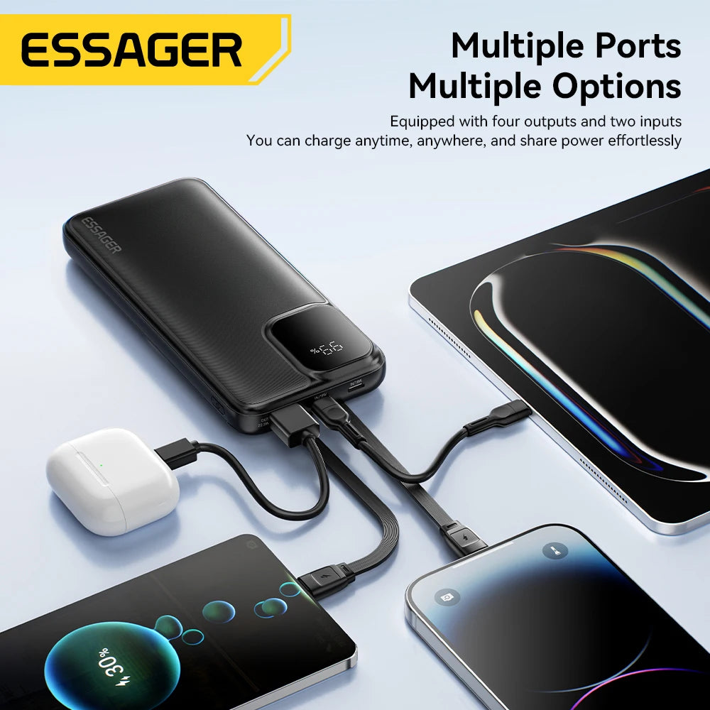 20000mAh Power Bank 22.5W PD Fast Charging with Built-in Type-C & Lightning Cables Digital Display Portable Charger