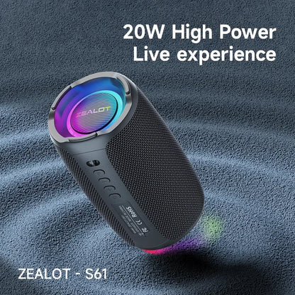 ZEALOT S61 Portable Bluetooth Speaker Double Diaphragm Wireless Subwoofer Waterproof Outdoor Sound Box Stereo Music Surround