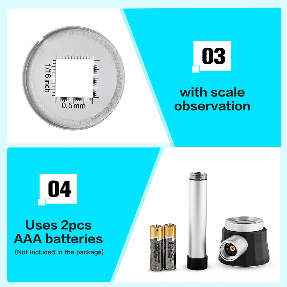30X LED UV Magnifier Loupe with Scale Metal Handheld