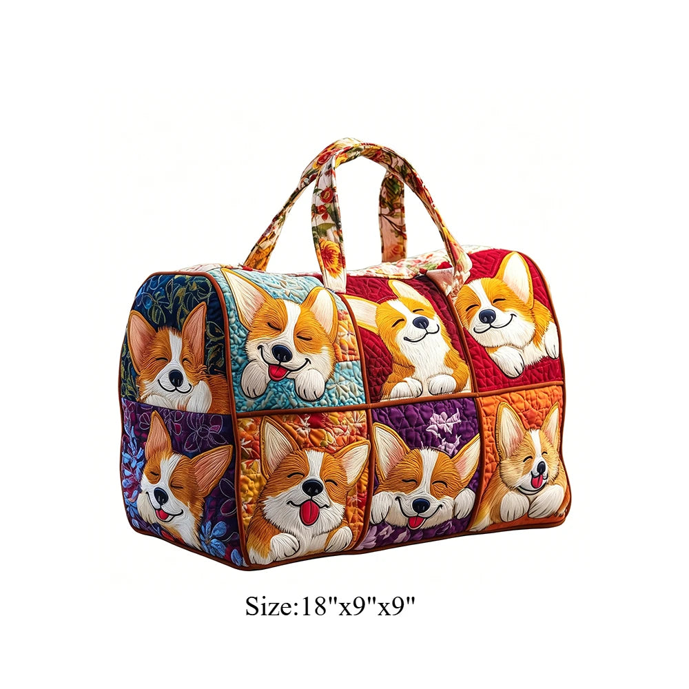 Cute Corgi Dog Print Quilted Duffel Bag Women 3D Puppy Print Travel Weekender Casual Gym Sports Overnight Carry On Bags