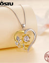 1.0 CT D Moissanite Heart Shape Sunflower Charm Necklace for Women Double Color Yellow Gold 925 Silver Links