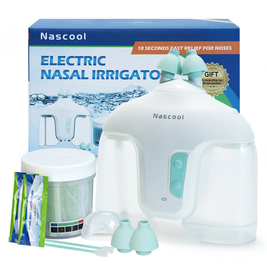 Nascool Electric Nasal Irrigation System with 50 SaltPods Suction Irrigator Nose Washer Sinus Rinse Device Cleaner Machine