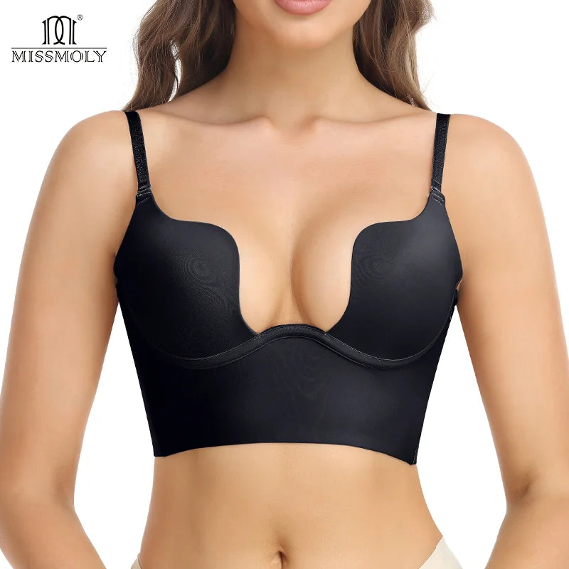 Deep V-Neck Backless Bodysuit Shapewear – Push Up Thong Body Shaper
