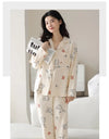 Women’s Winter 100% Cotton Pajama Set – Loose Fit, Turn-Down Collar, Long Sleeves, Cute Pink