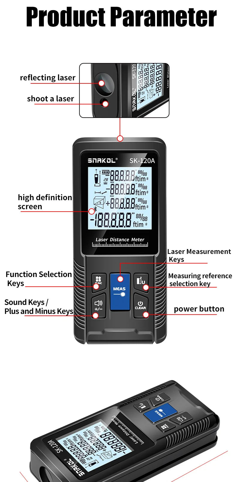 120M Smart Laser Distance Meter Measure Infrared Rangefinder USB Rechargeable Handheld Portable Laser Range Finder Tools