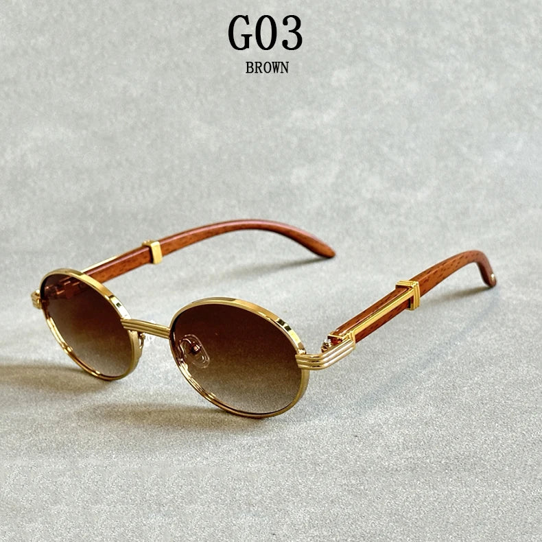 Oval Wooden Frame Sunglasses With UV400 Protection