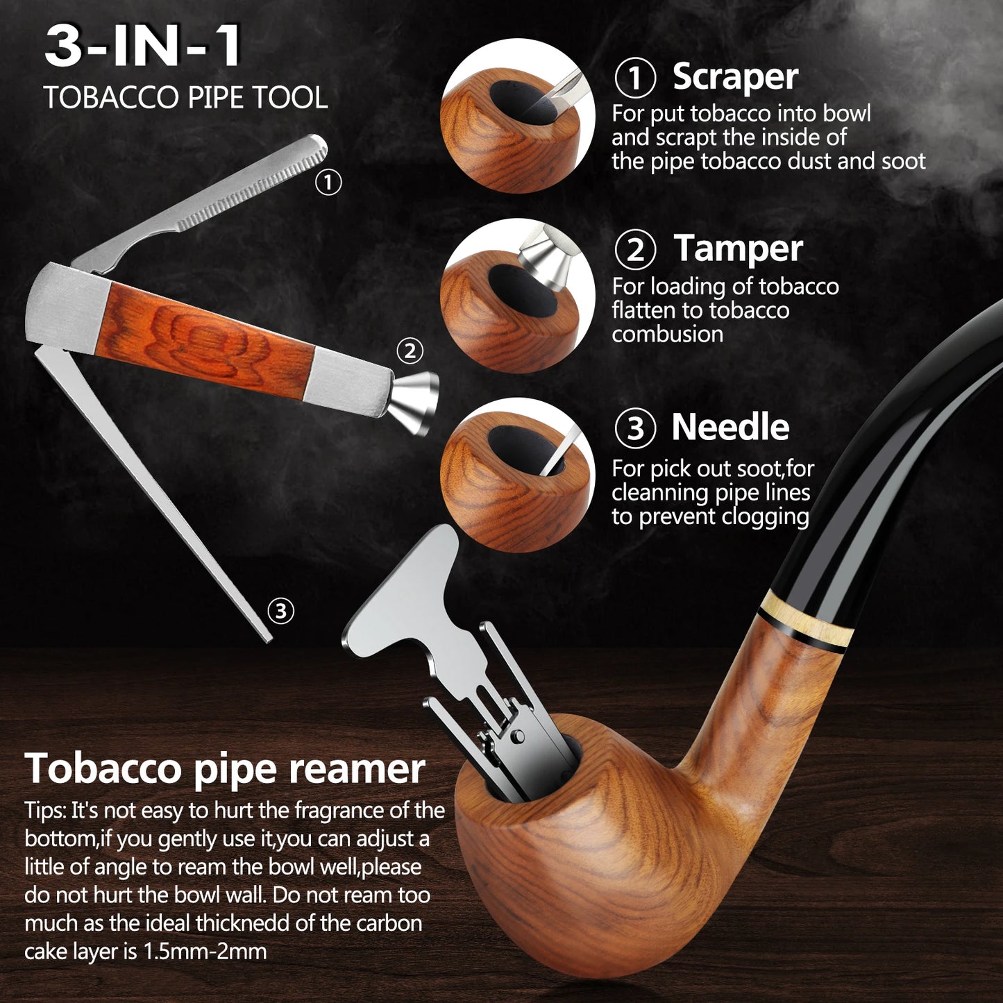 Tobacco Pipe Set Handmade Wooden Smoking Pipe with Accessories and Gift Box