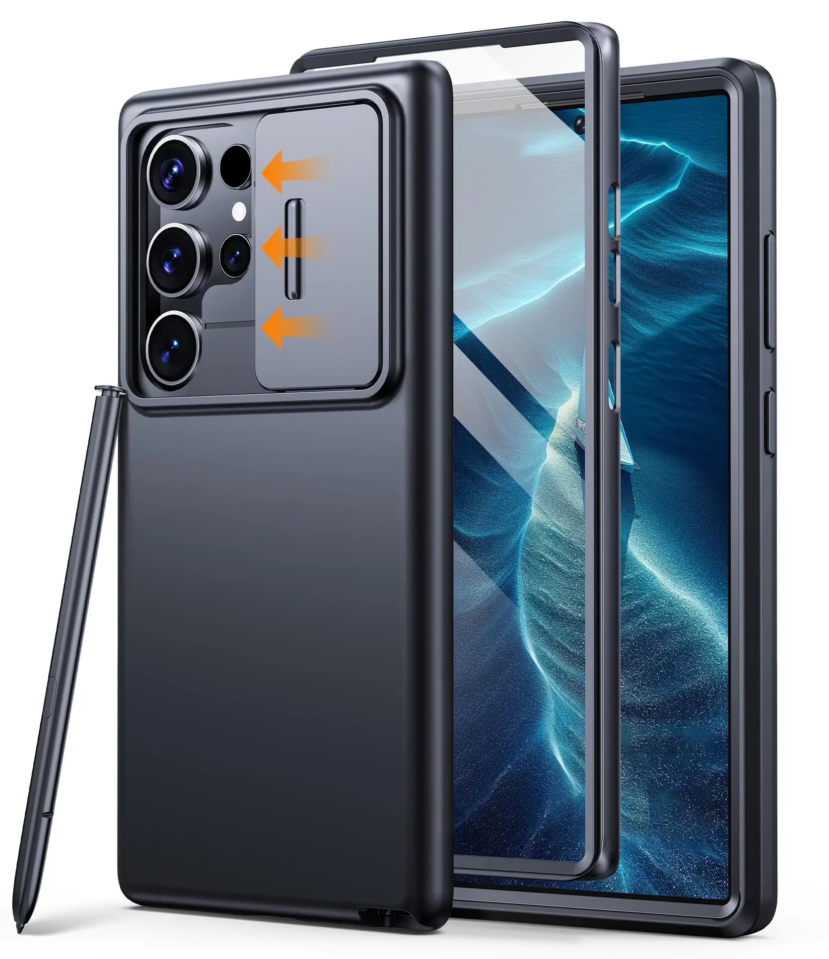 For Samsung Galaxy S24 Ultra Case with Camera Cover Screen Protector Military Drop Protection Shockproof Slim Matte Phone Case