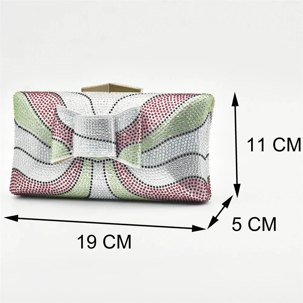 Design Italian Shoes and Bags Matching Set Decorate with Rhinestone Wedges Shoes for Women Luxury Round Toe Platform Shoes