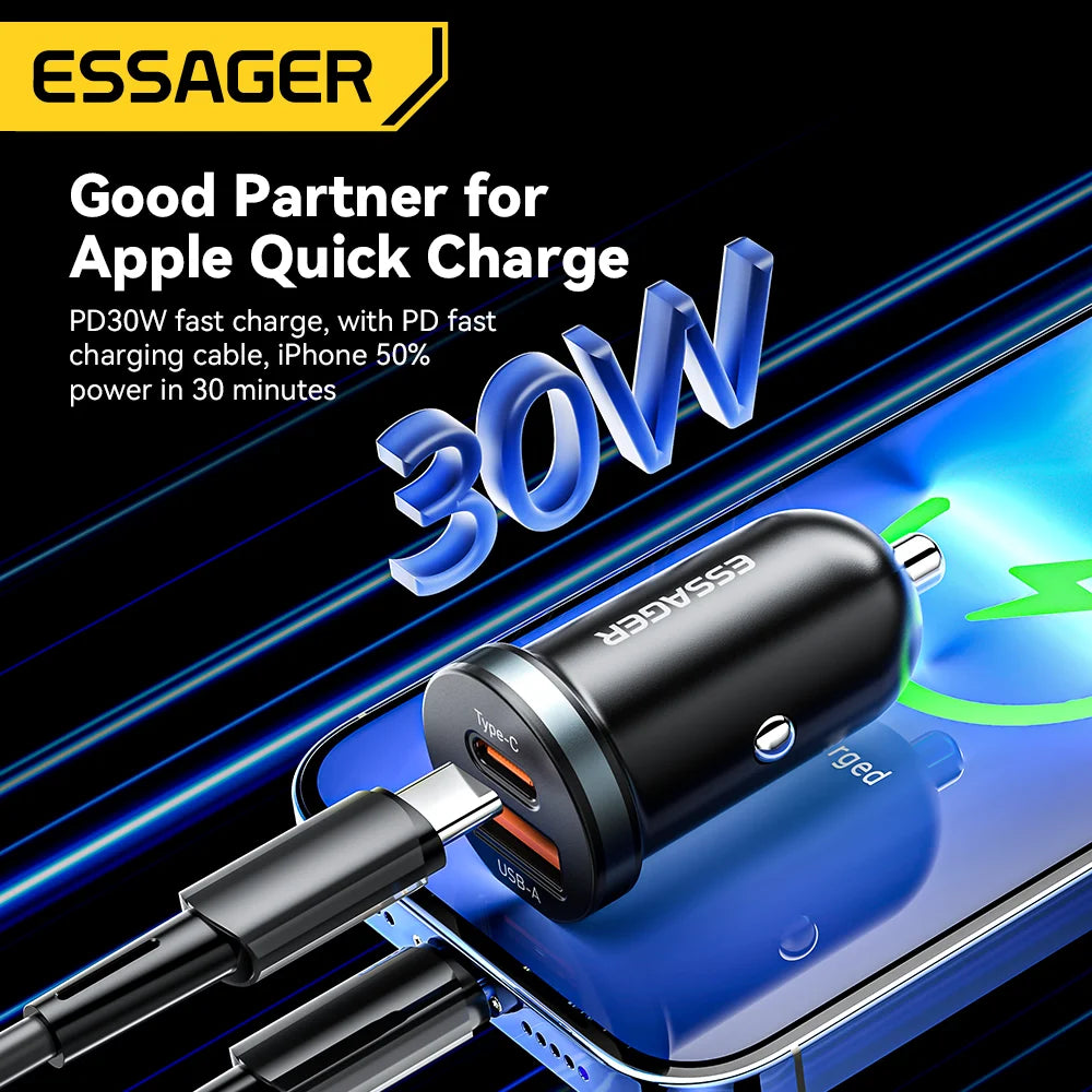 30W USB-C + USB-A Fast Car Charger (PD + QC 3.0)