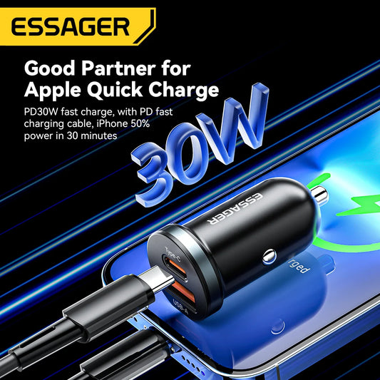 30W USB-C + USB-A Fast Car Charger (PD + QC 3.0)