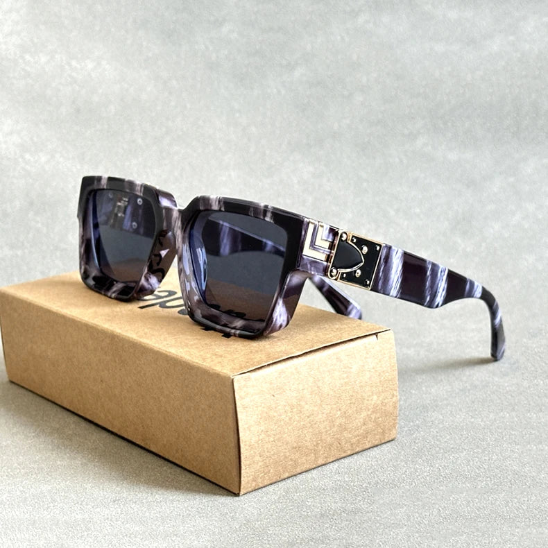 Retro Millionaire Square Sunglasses With UV400 Protection