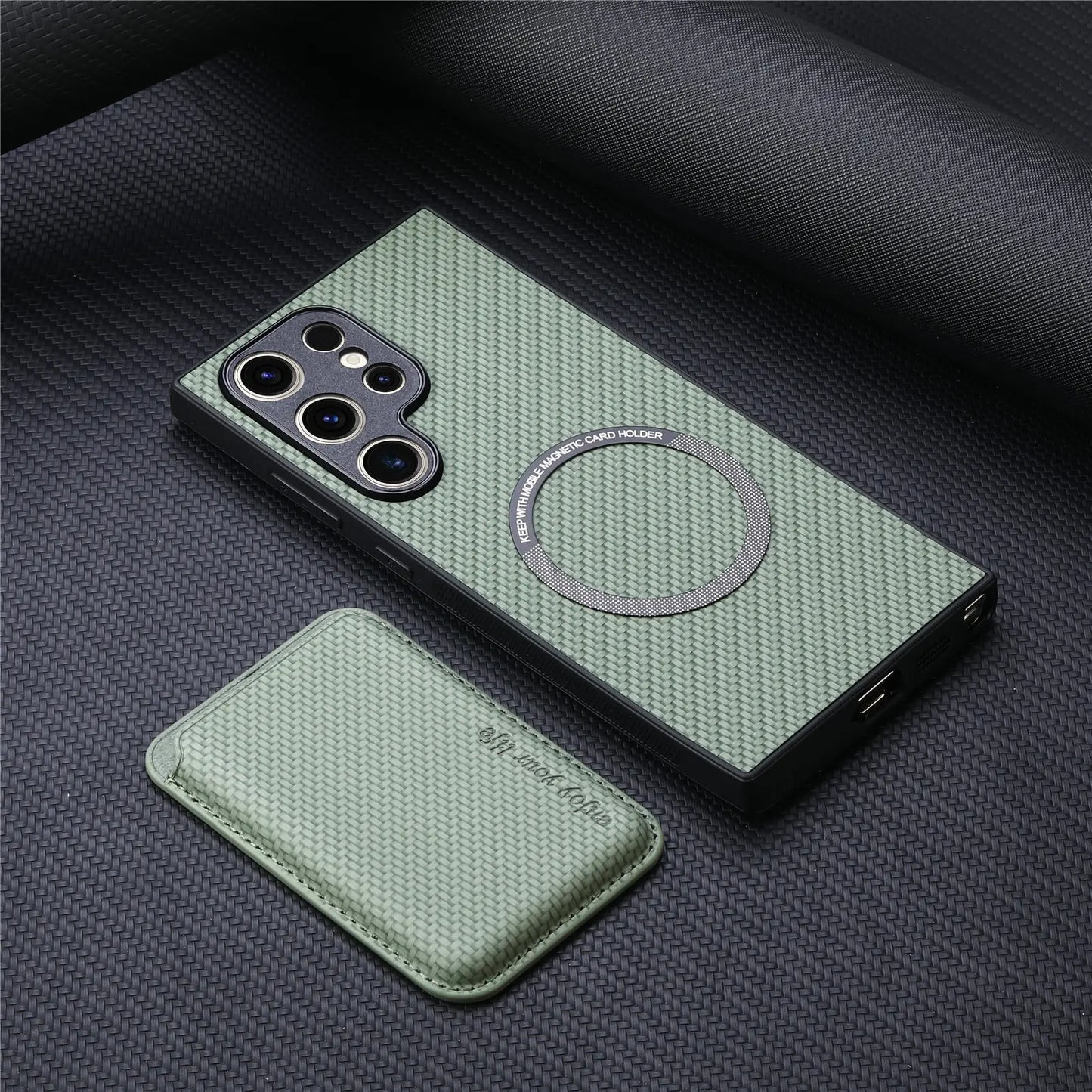 Carbon Fiber Style MagSafe PU Leather Case for Samsung Galaxy S26 / S25 / S24 / S23 Magnetic Card Holder Cover