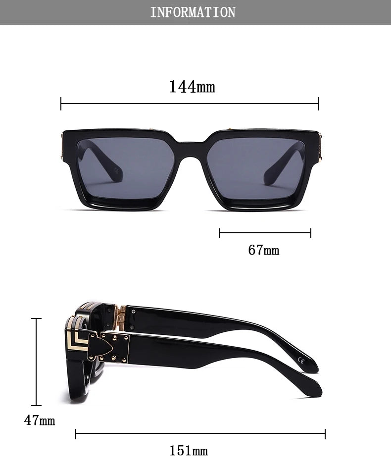 Retro Millionaire Square Sunglasses With UV400 Protection