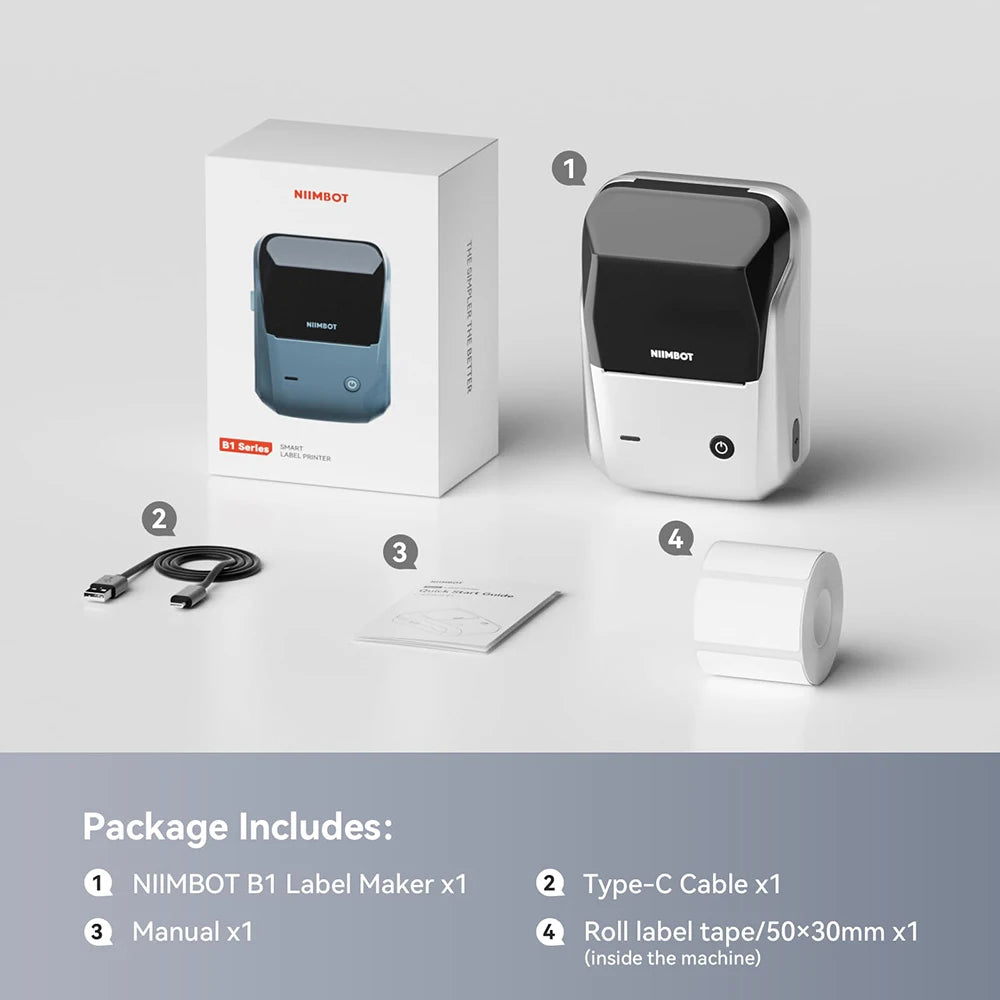 B1 Portable Thermal Label Printer 2 Inch, Bluetooth Mini Sticker Maker, Wireless Inkless Label Printer for Smartphone & PC