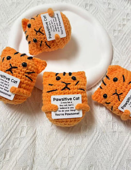 3 Pcs Positive Energy Cat Hug Pocket Doll Mini Handmade Plush Wool Knitting Doll With Card Funny Christams Gift Home Room Decoration