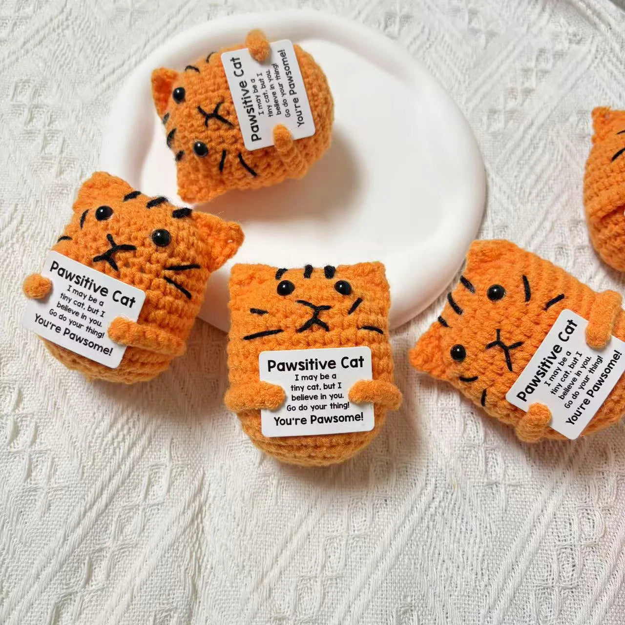 3 Pcs Positive Energy Cat Hug Pocket Doll Mini Handmade Plush Wool Knitting Doll With Card Funny Christams Gift Home Room Decoration