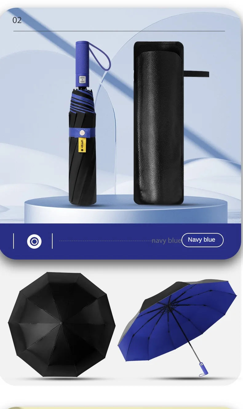 125cm Oversized Fully Automatic Wind Resistant Folding Umbrella Leather Cover
