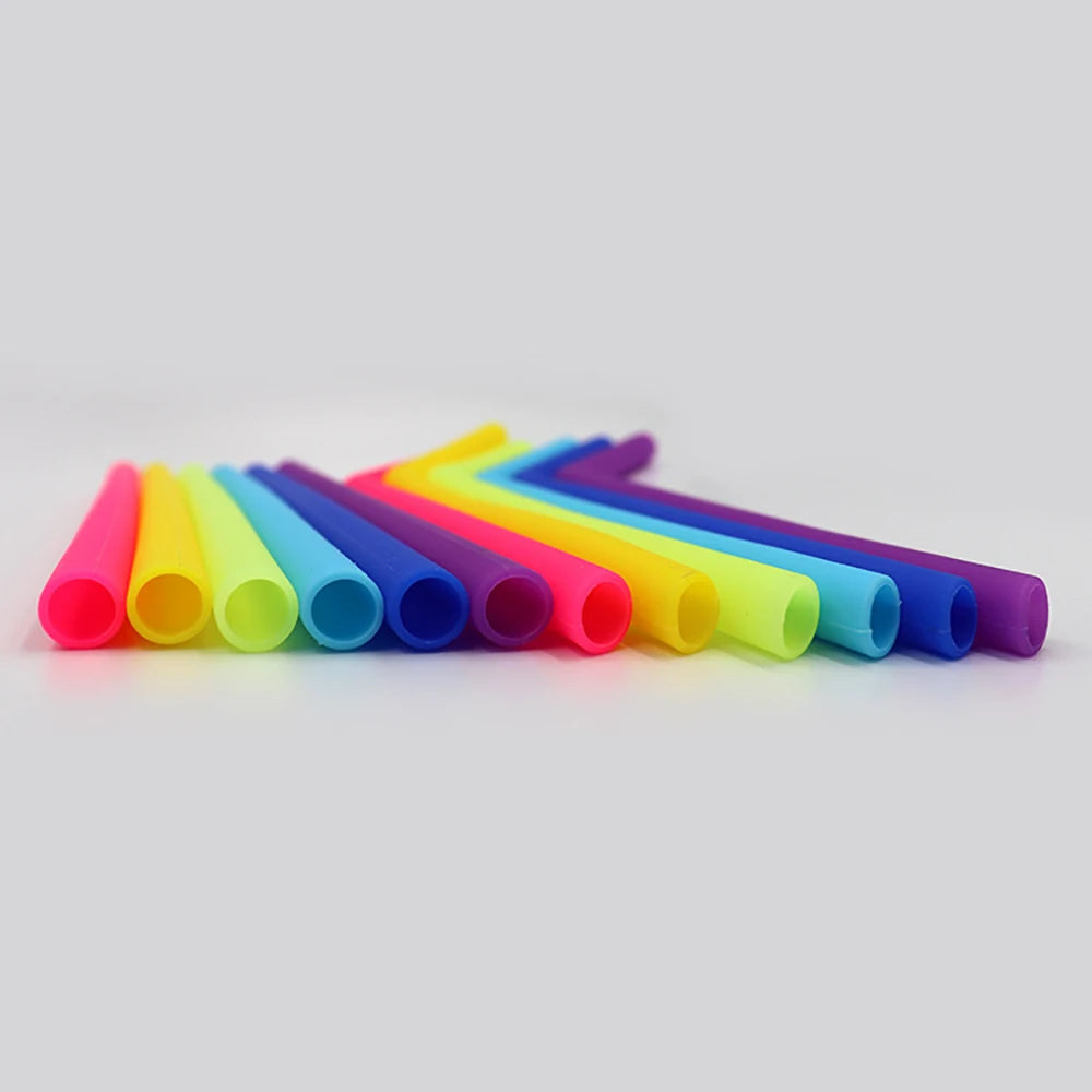 6 Pieces/Set Reusable Silicone Straws Set Extra Long Flexible Straws Colored Folding Straw Cleanable Bar Accessories