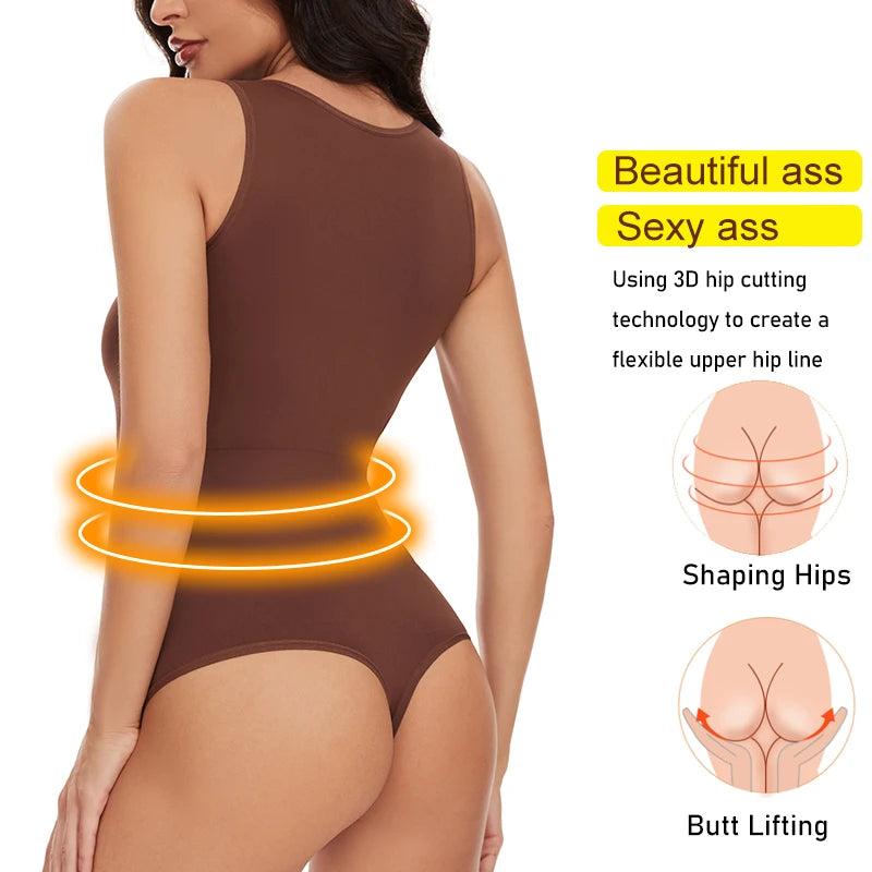 Women Sleeveless Crew Neck Shapewear Bodysuit – Tummy Control Thong Body Shaper