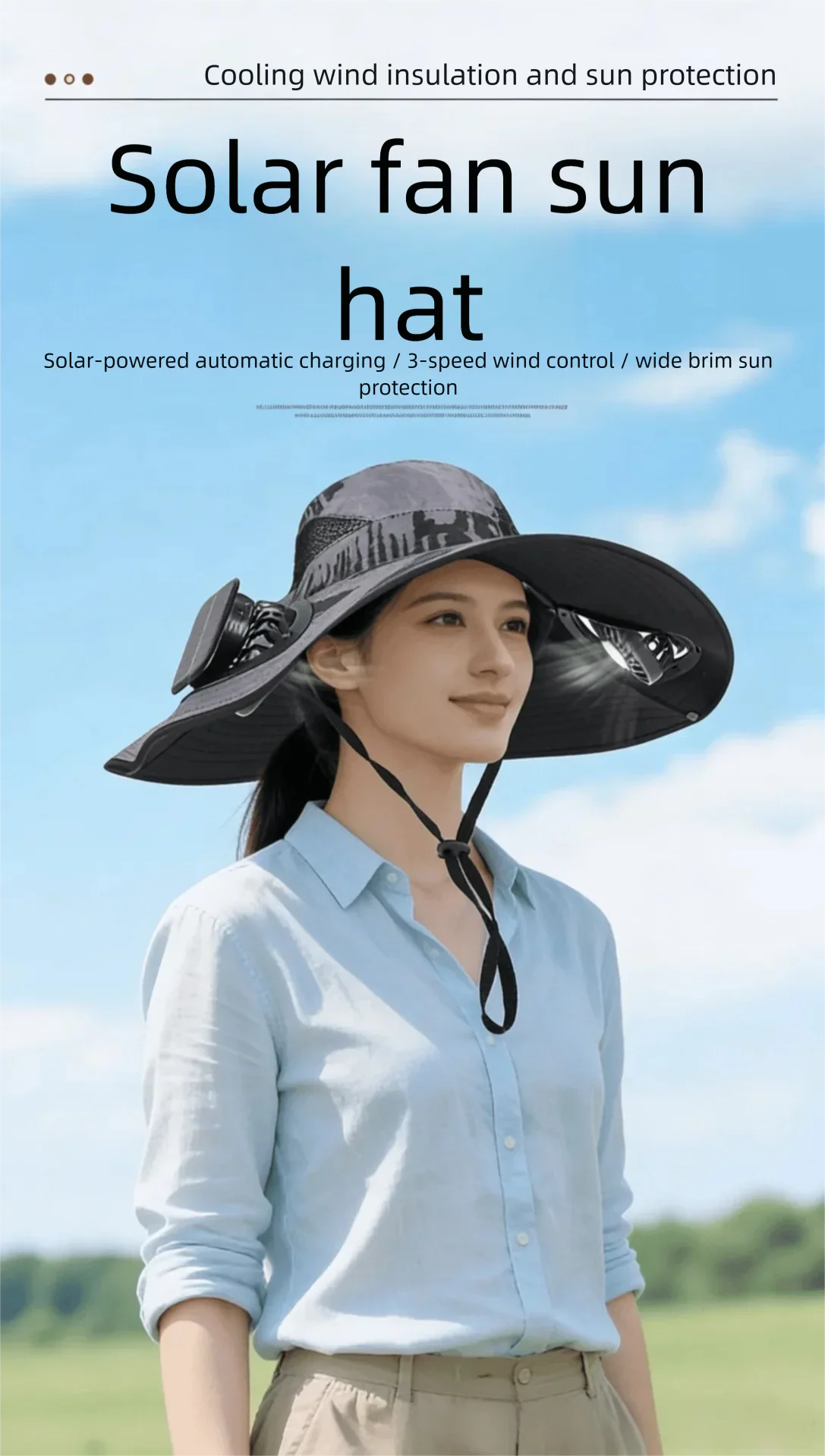 Wide Brim Solar Fan Hat With Dual Fans And USB Charging