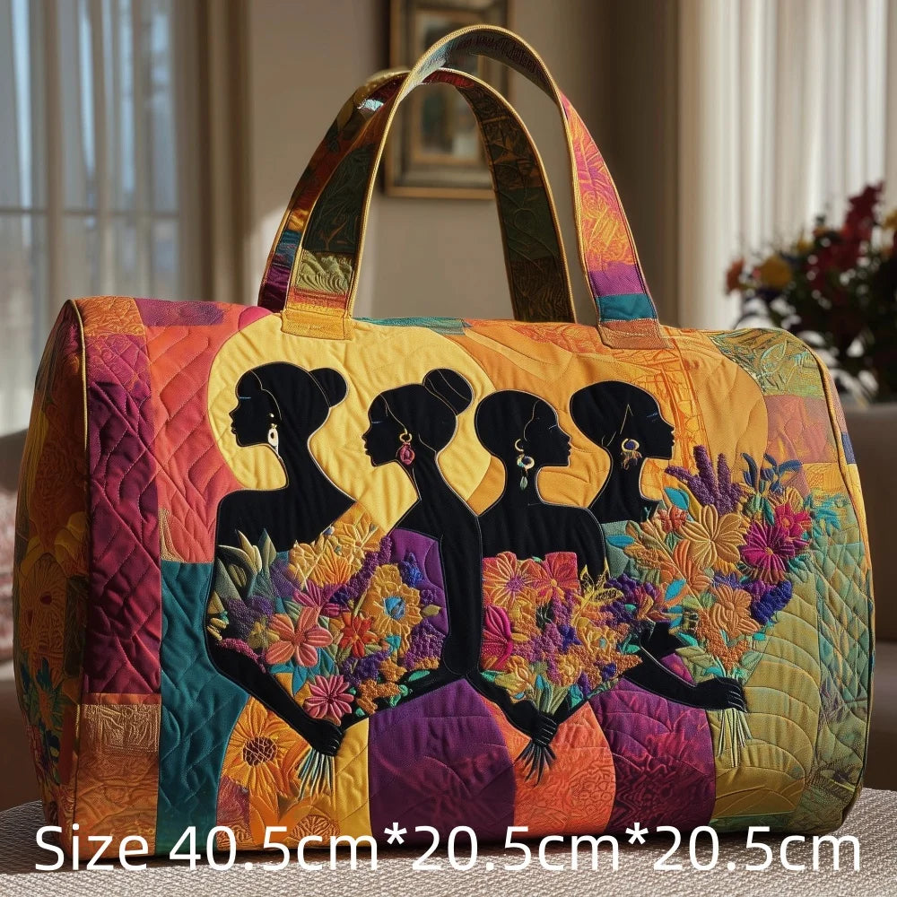 3D Quilted African Tote Bag for Women Colorful Tribal Print African Ladies Sunset Fruit Basket Gym Boho Festival Overnight Bags