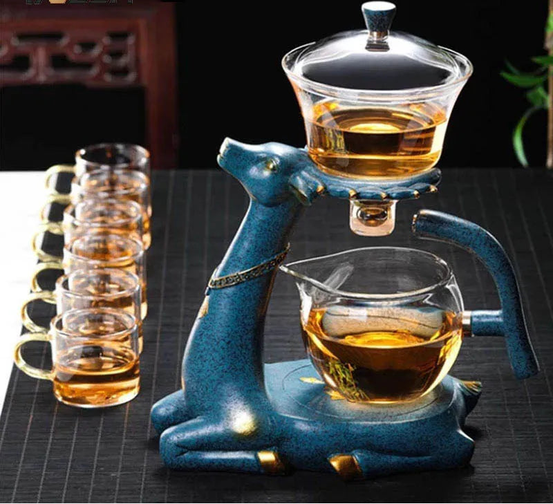 Kungfu Glass Tea Set, Creative Deer Teapot,  Water Diversion, Tea Infuser, Turkish Drip Pot with Base