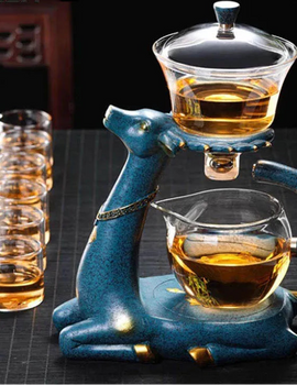 Kungfu Glass Tea Set, Creative Deer Teapot, Magnetic Water Diversion, Tea Infuser, Turkish Drip Pot with Base