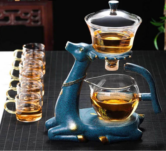Kungfu Glass Tea Set, Creative Deer Teapot, Water Diversion, Tea Infuser, Turkish Drip Pot with Base