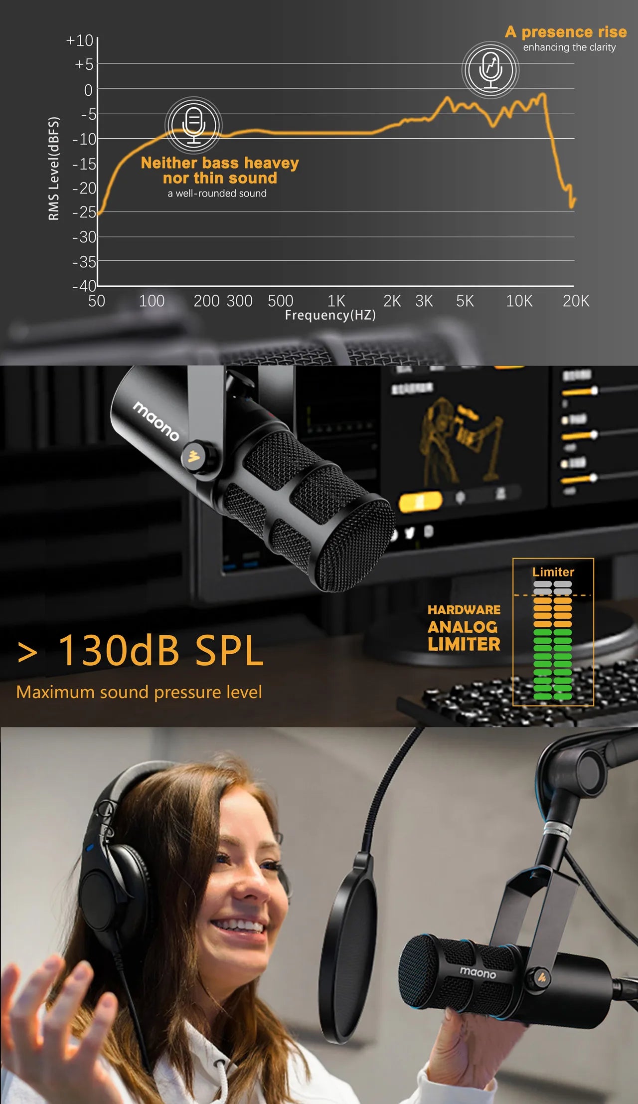 USB/XLR Dynamic Microphone All Metal With One-Touch Mute Headphone Jack And Volume Control For Podcasting Streaming PD400X