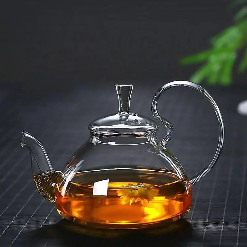 Flower Puer Glass Tea Teapot with Tea Filter
