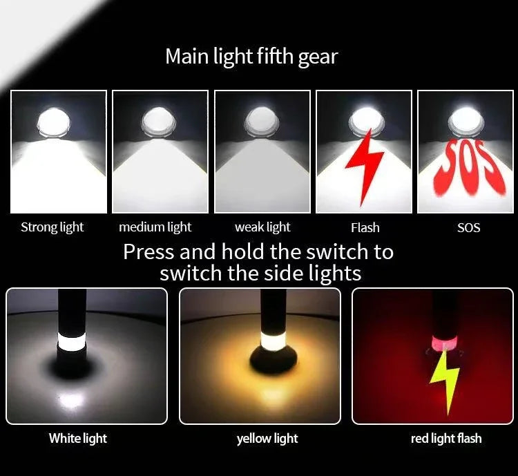 Ultra Bright LED Flashlight 12000mAh Rechargeable Zoomable Tactical Torch IPX6 Waterproof Power Bank