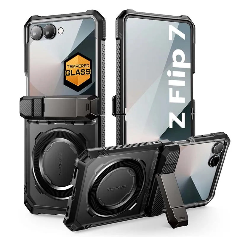 For Samsung Galaxy Z Flip 7 Case UB Grip Military-Grade Rugged Back Phone Case with Stand & Front Screen Protector