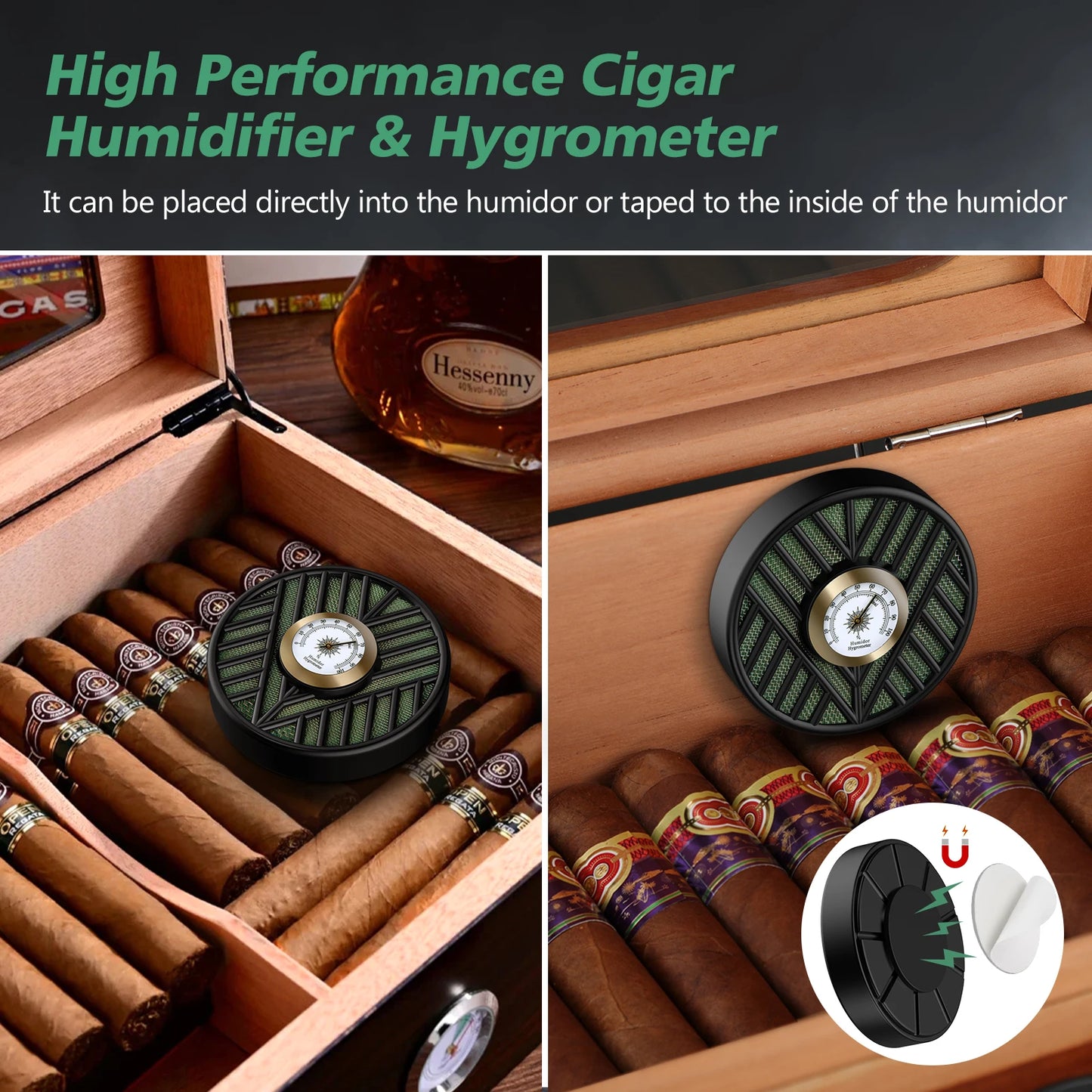 Cigar Humidifier Cigar Humidors Humidifier Round Cigar Humidier Cigar Hygrometer Combo for Cigar Box Keep Cigars Fresh